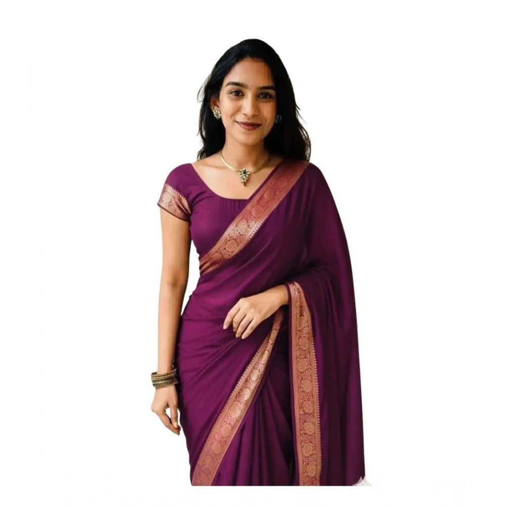 Amfyn Women's Vichitra Silk Printed Saree With Unstitched Blouse 5.5Mtr (Wine)
