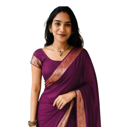 Amfyn Women's Vichitra Silk Printed Saree With Unstitched Blouse 5.5Mtr (Wine)
