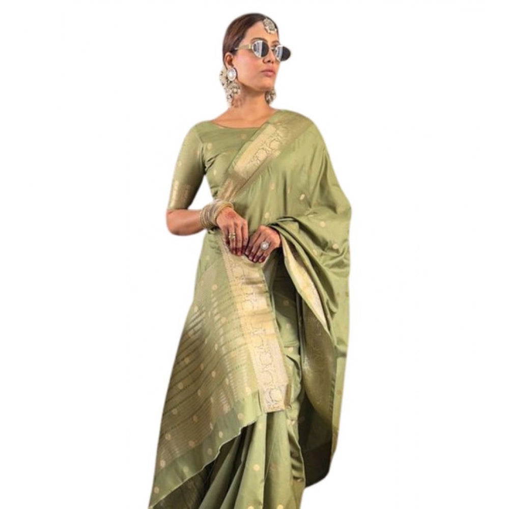 Amfyn Women's Satin Printed Saree With Unstitched Blouse 5.5Mtr (Green)