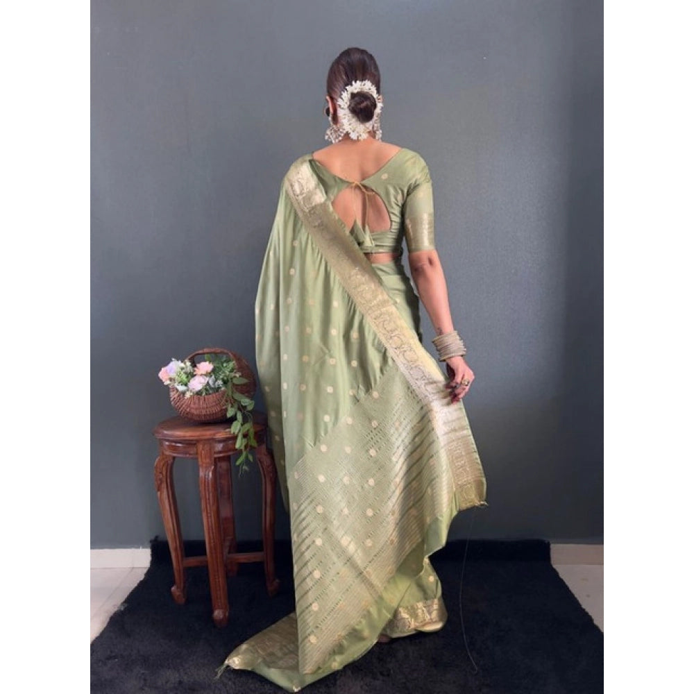 Amfyn Women's Satin Printed Saree With Unstitched Blouse 5.5Mtr (Green)