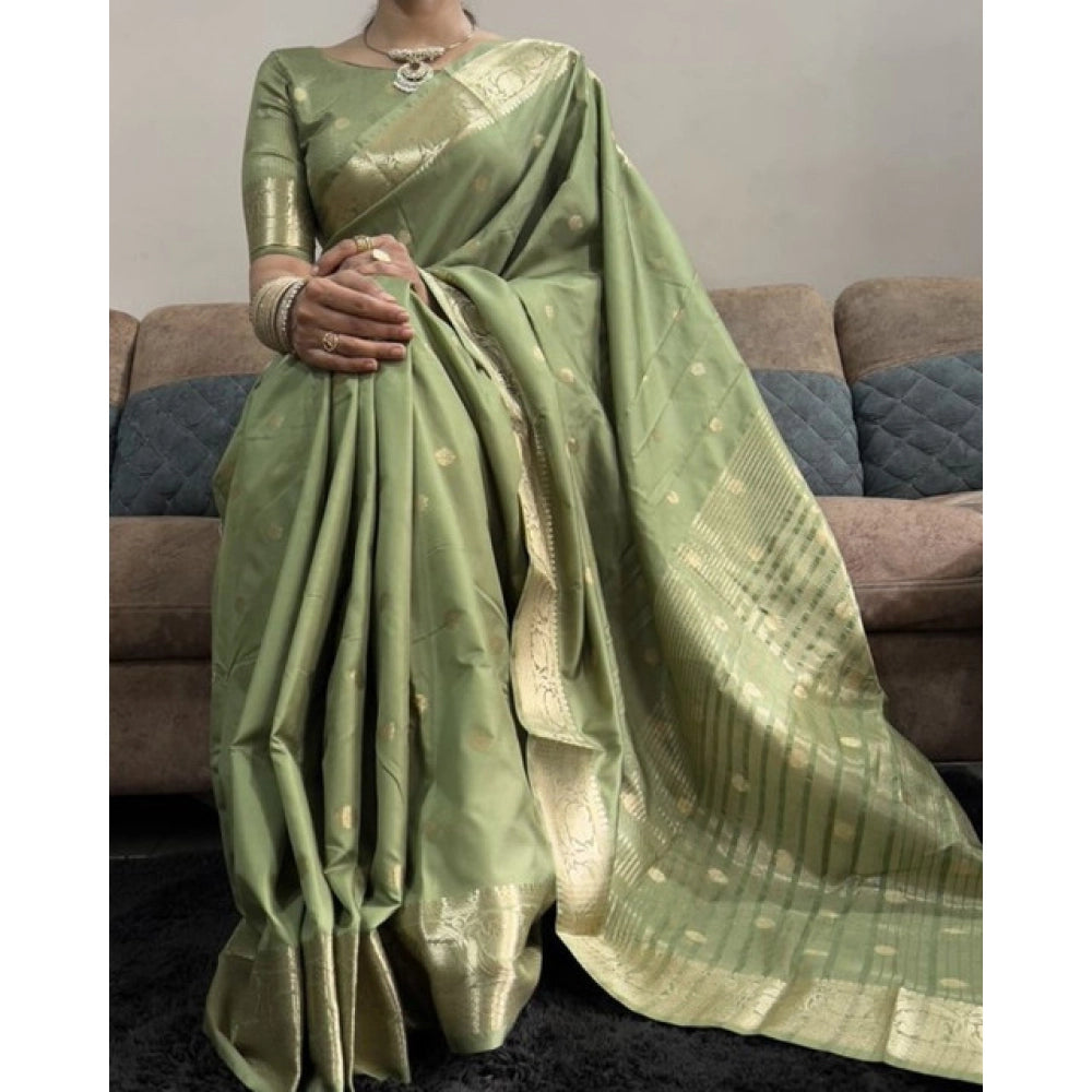 Amfyn Women's Satin Printed Saree With Unstitched Blouse 5.5Mtr (Green)