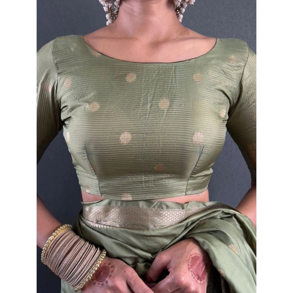 Amfyn Women's Satin Printed Saree With Unstitched Blouse 5.5Mtr (Green)
