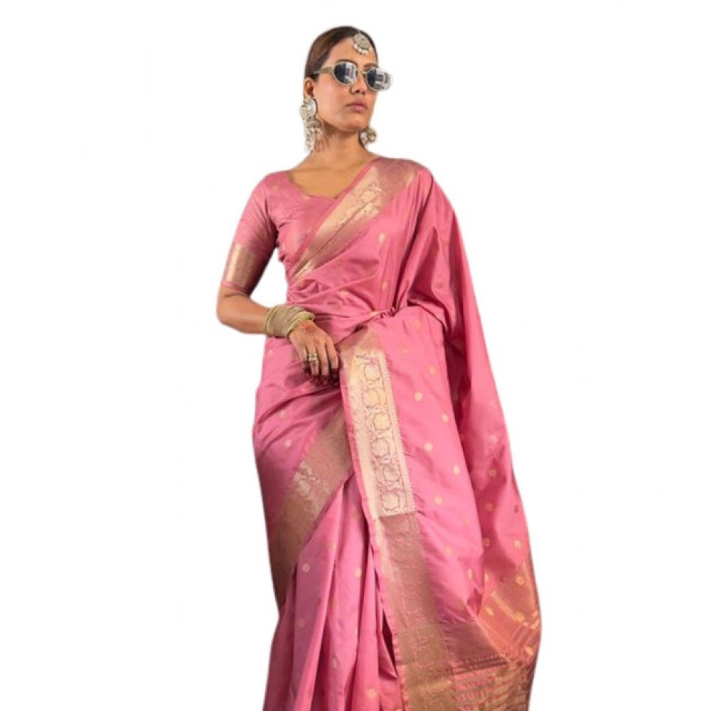 Amfyn Women's Satin Printed Saree With Unstitched Blouse 5.5Mtr (Pink)