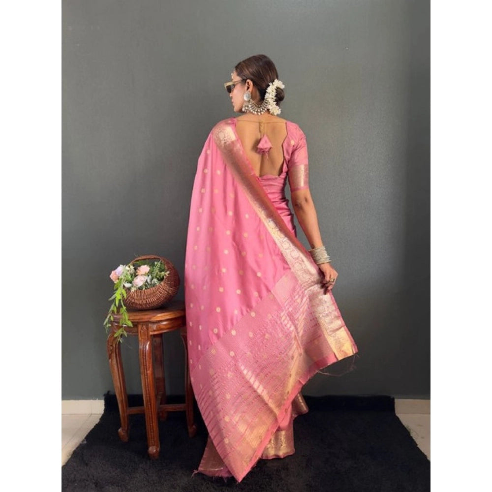 Amfyn Women's Satin Printed Saree With Unstitched Blouse 5.5Mtr (Pink)