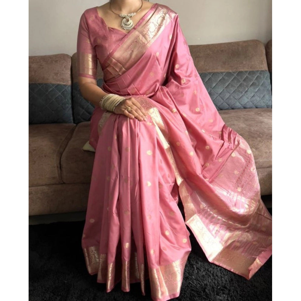 Amfyn Women's Satin Printed Saree With Unstitched Blouse 5.5Mtr (Pink)