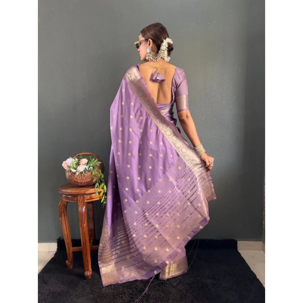 Amfyn Women's Satin Printed Saree With Unstitched Blouse 5.5Mtr (Purple)