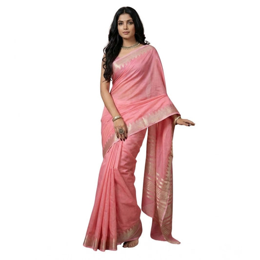 Amfyn Women's Cotton Printed Saree With Unstitched Blouse 5.5Mtr (Coral Pink)