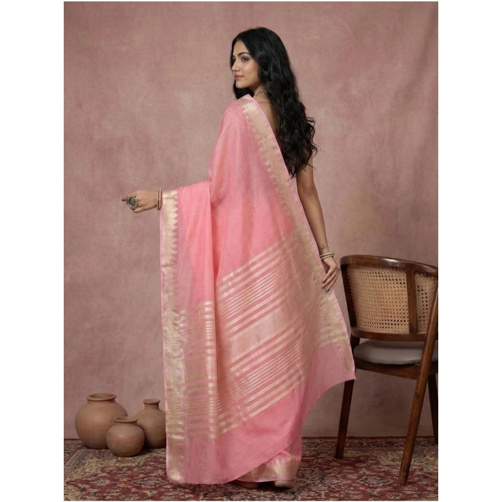 Amfyn Women's Cotton Printed Saree With Unstitched Blouse 5.5Mtr (Coral Pink)