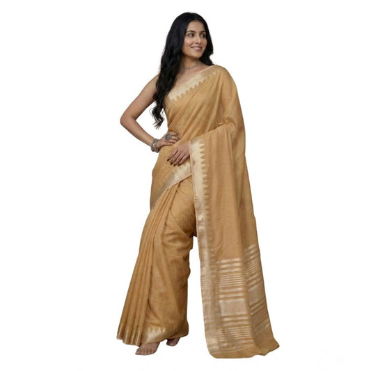 Amfyn Women's Cotton Printed Saree With Unstitched Blouse 5.5Mtr (Golden)
