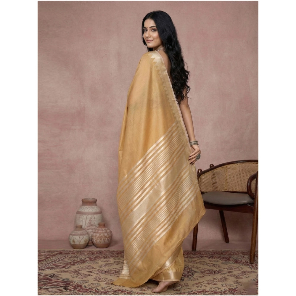 Amfyn Women's Cotton Printed Saree With Unstitched Blouse 5.5Mtr (Golden)
