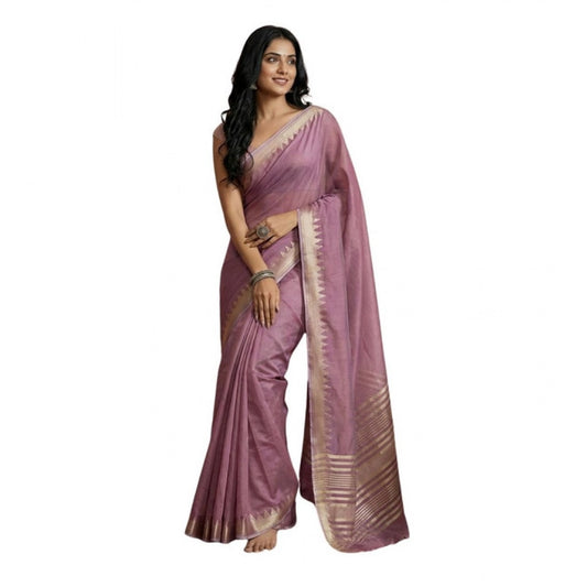 Amfyn Women's Cotton Printed Saree With Unstitched Blouse 5.5Mtr (Purple)