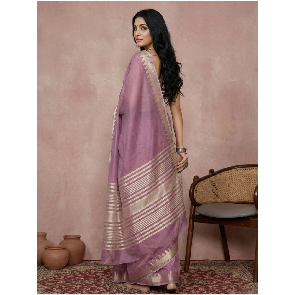Amfyn Women's Cotton Printed Saree With Unstitched Blouse 5.5Mtr (Purple)