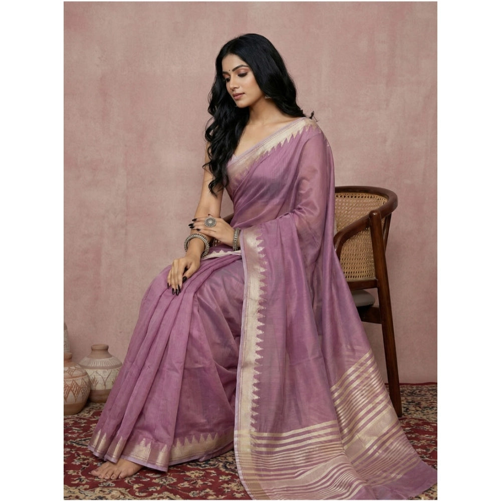 Amfyn Women's Cotton Printed Saree With Unstitched Blouse 5.5Mtr (Purple)