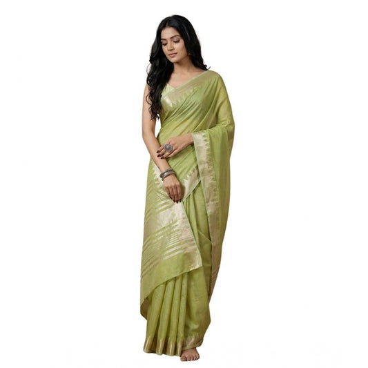 Amfyn Women's Cotton Printed Saree With Unstitched Blouse 5.5Mtr (Light Green)
