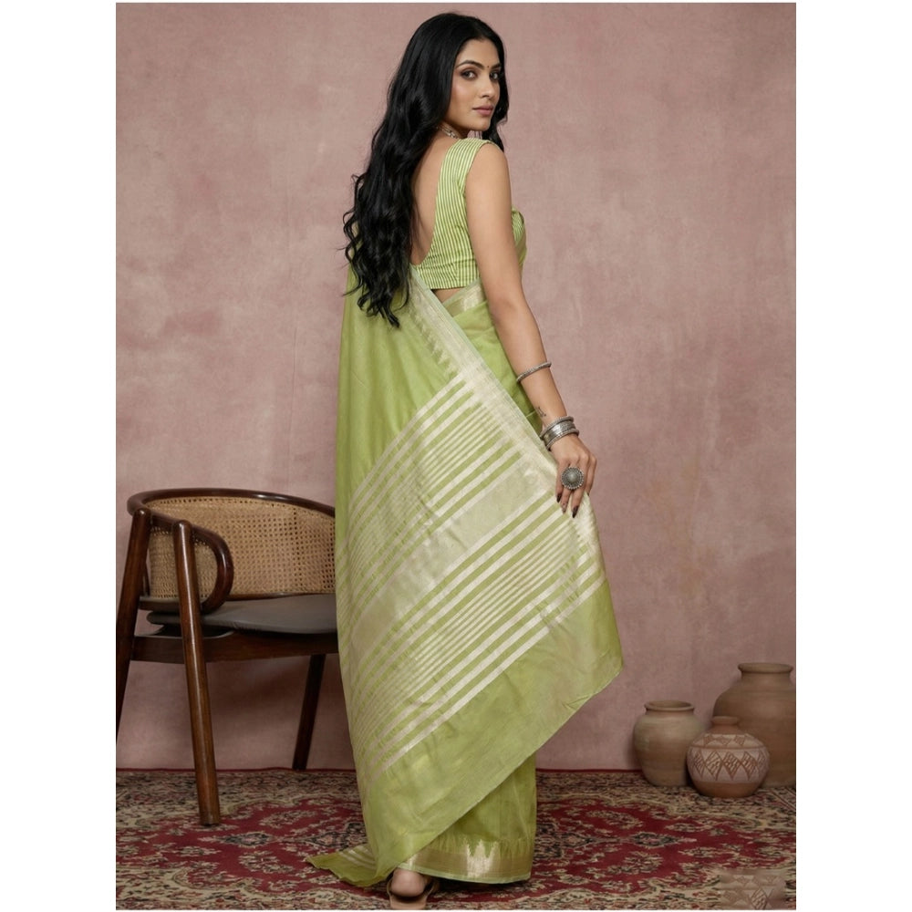 Amfyn Women's Cotton Printed Saree With Unstitched Blouse 5.5Mtr (Light Green)
