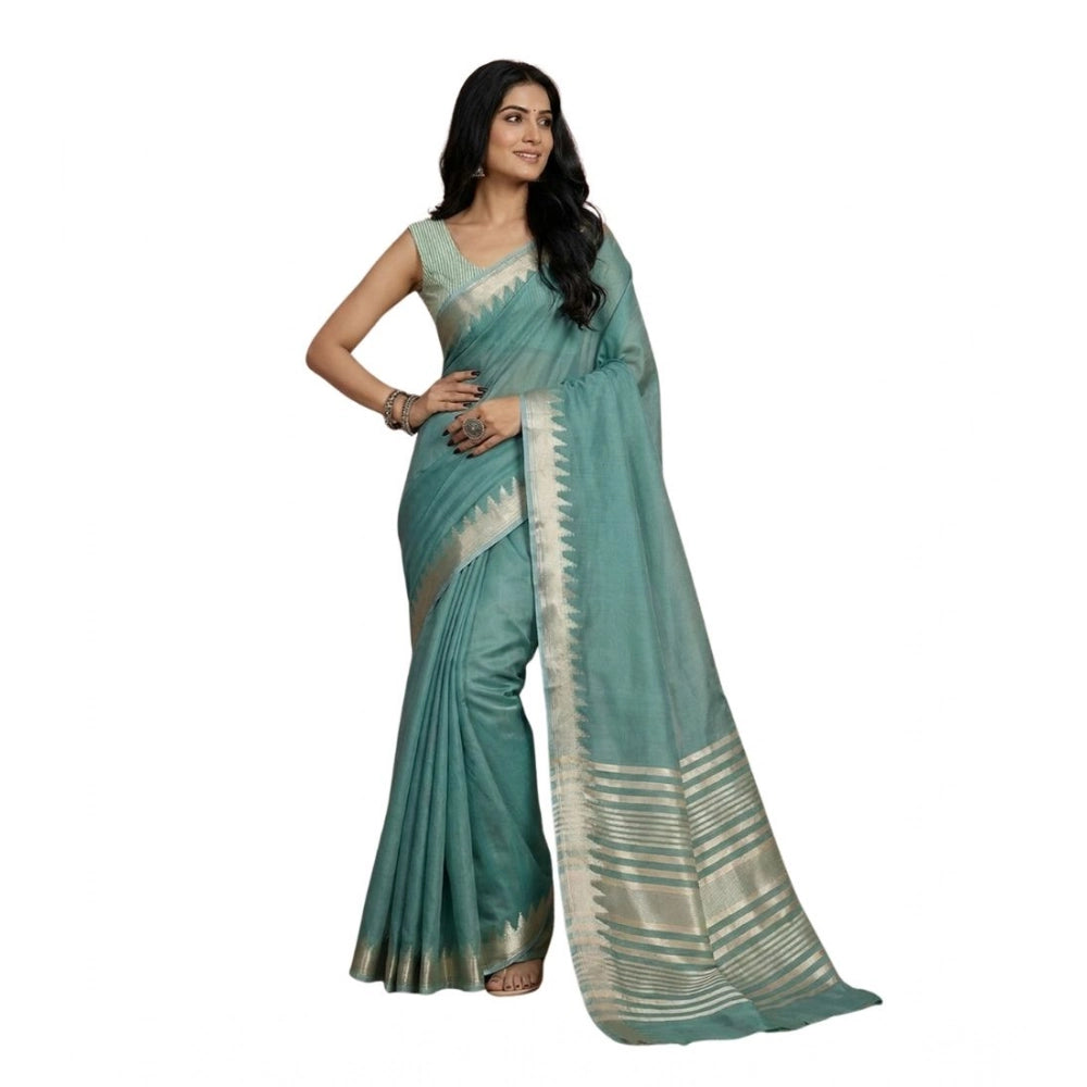 Amfyn Women's Cotton Printed Saree With Unstitched Blouse 5.5Mtr (Teal)