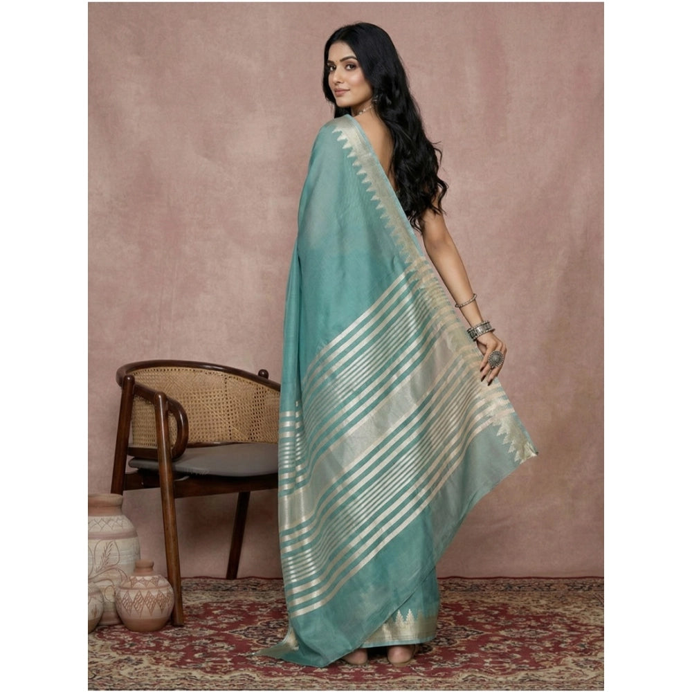 Amfyn Women's Cotton Printed Saree With Unstitched Blouse 5.5Mtr (Teal)