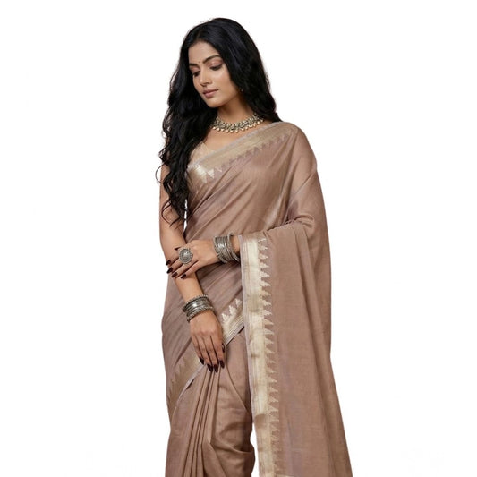 Amfyn Women's Cotton Printed Saree With Unstitched Blouse 5.5Mtr (Beige)