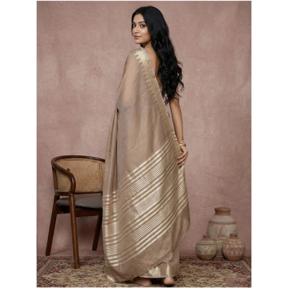 Amfyn Women's Cotton Printed Saree With Unstitched Blouse 5.5Mtr (Beige)