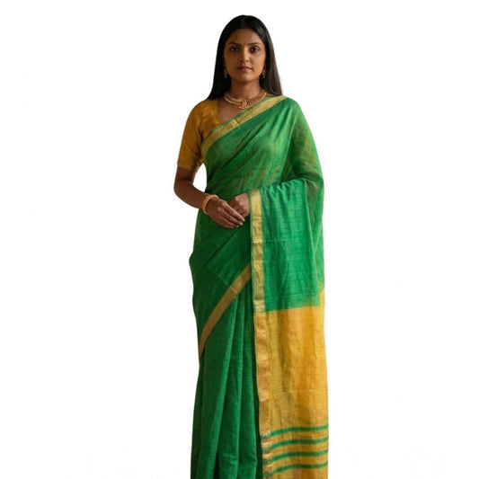 Amfyn Women's Cotton Printed Saree With Unstitched Blouse 5.5Mtr (Green)