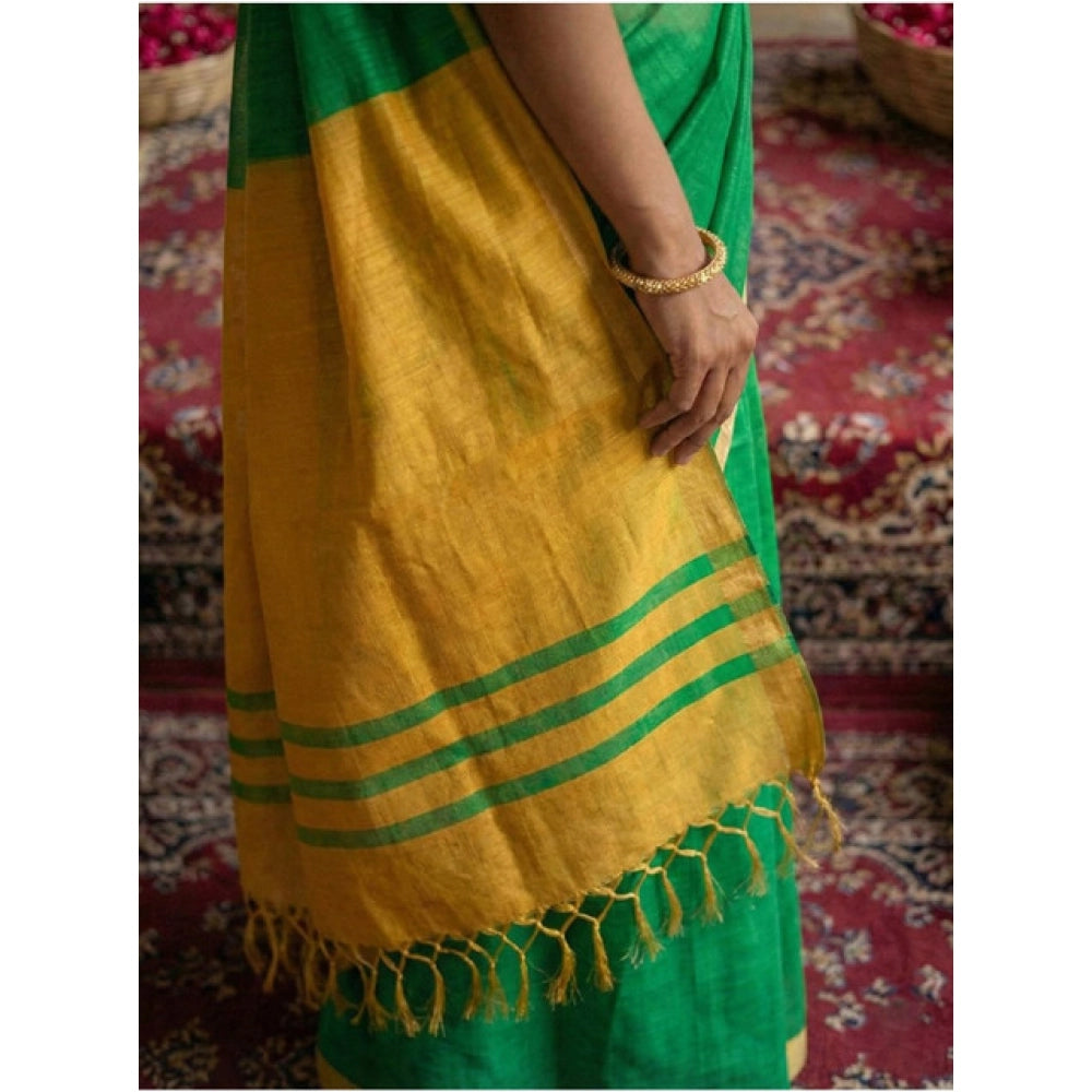 Amfyn Women's Cotton Printed Saree With Unstitched Blouse 5.5Mtr (Green)