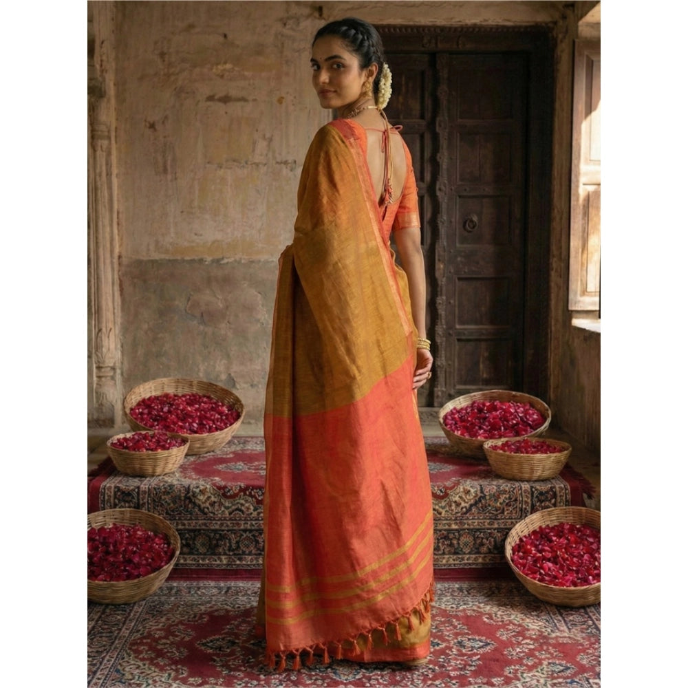 Amfyn Women's Cotton Printed Saree With Unstitched Blouse 5.5Mtr (Mustrad)
