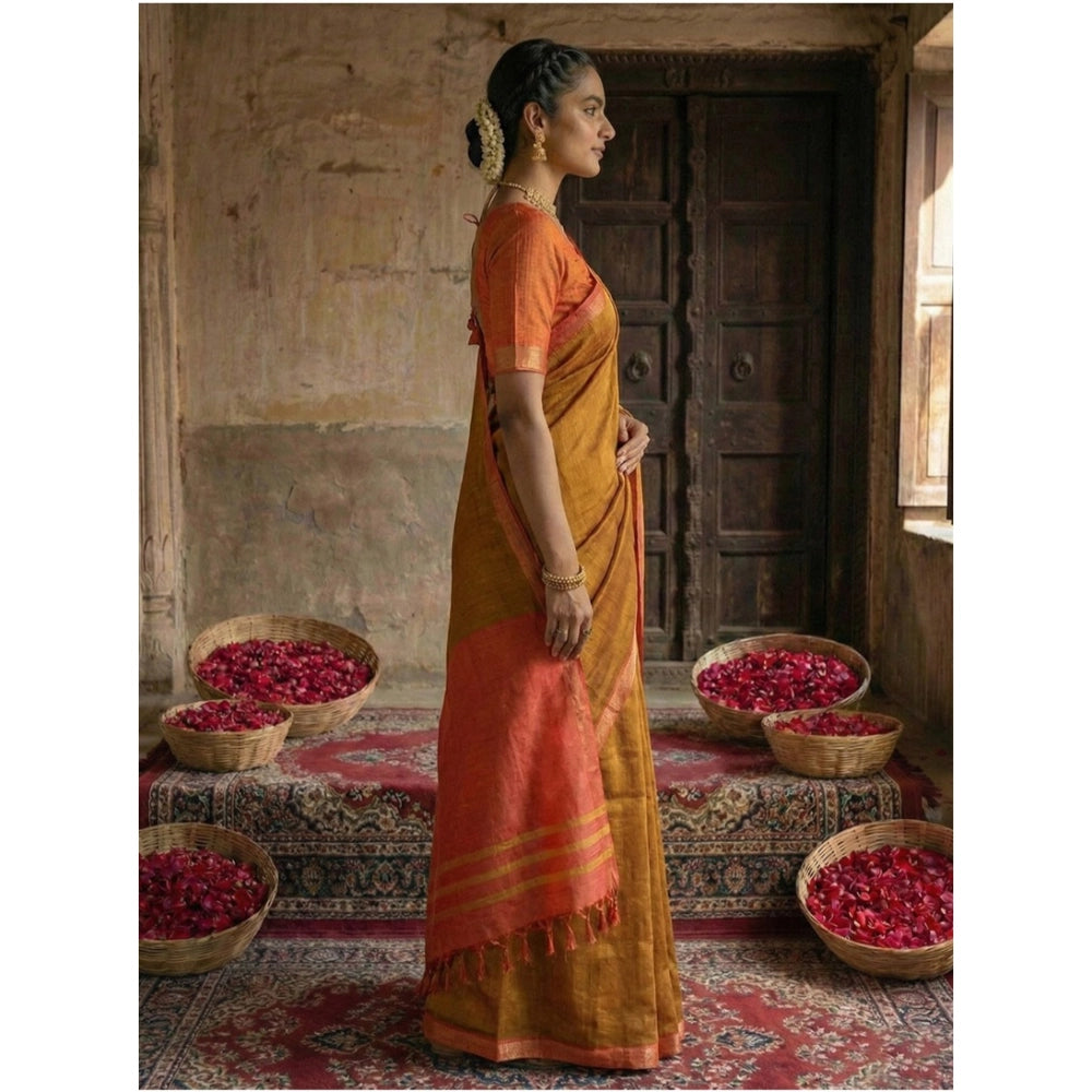 Amfyn Women's Cotton Printed Saree With Unstitched Blouse 5.5Mtr (Mustrad)