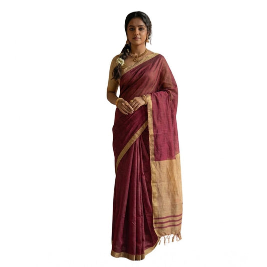 Amfyn Women's Cotton Printed Saree With Unstitched Blouse 5.5Mtr (Wine)