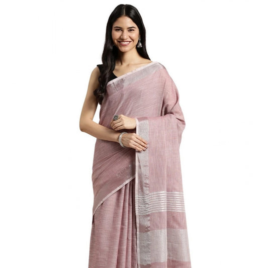 Amfyn Women's Linen Cotton Printed Saree With Unstitched Blouse 5.5Mtr (Purple)