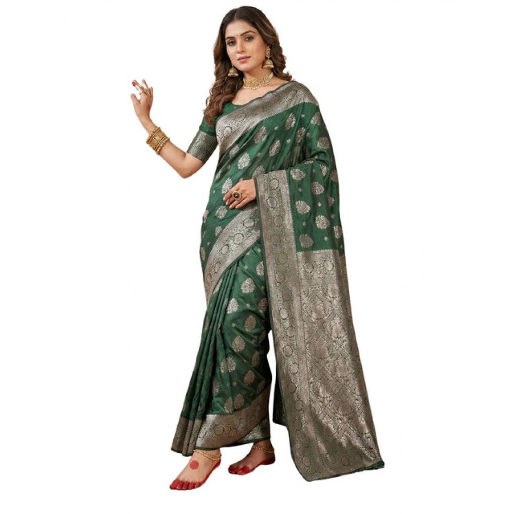 Amfyn Women's Silk Blend Printed Saree With Unstitched Blouse 5.5Mtr (Dark Green)