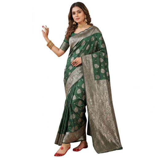 Amfyn Women's Silk Blend Printed Saree With Unstitched Blouse 5.5Mtr (Dark Green)