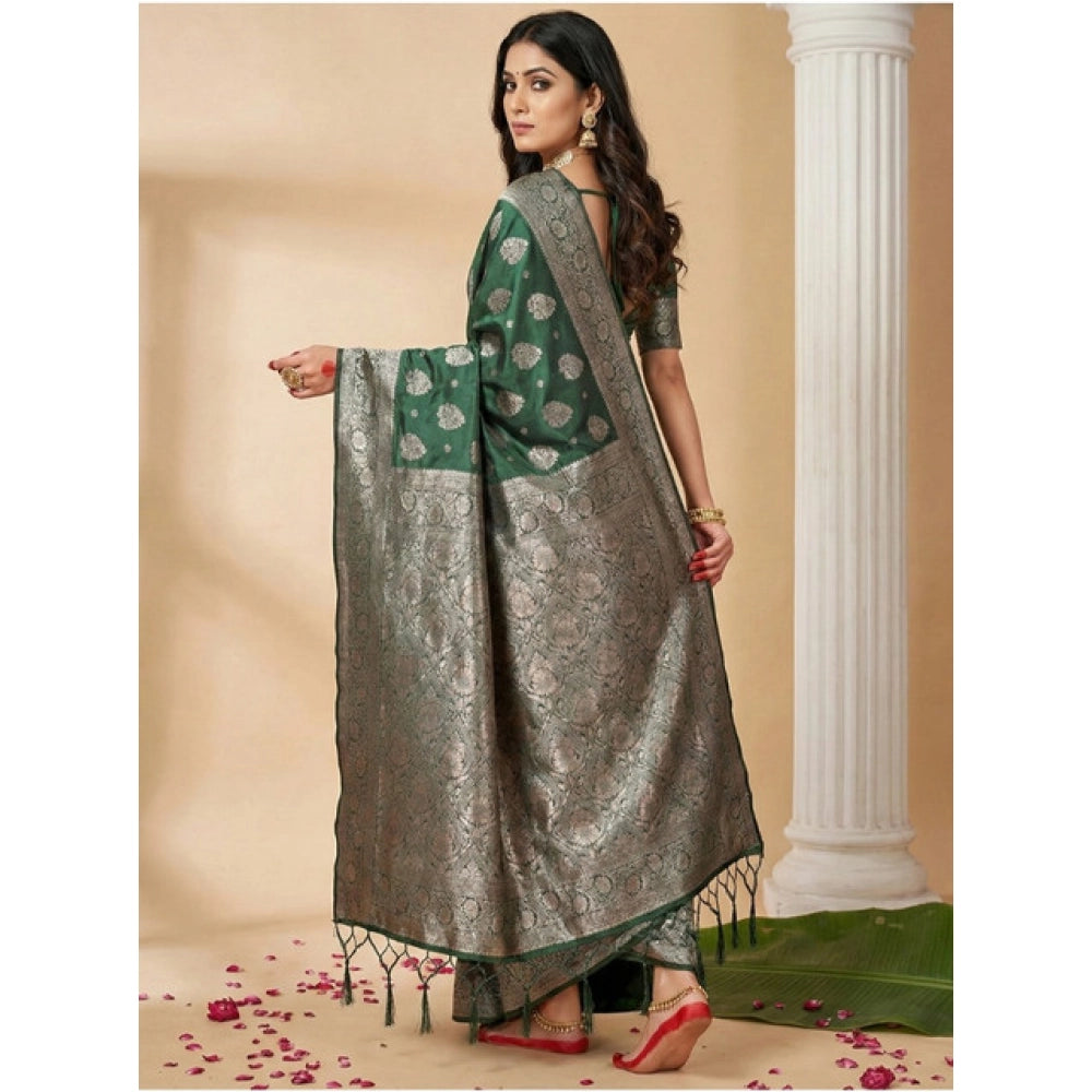 Amfyn Women's Silk Blend Printed Saree With Unstitched Blouse 5.5Mtr (Dark Green)
