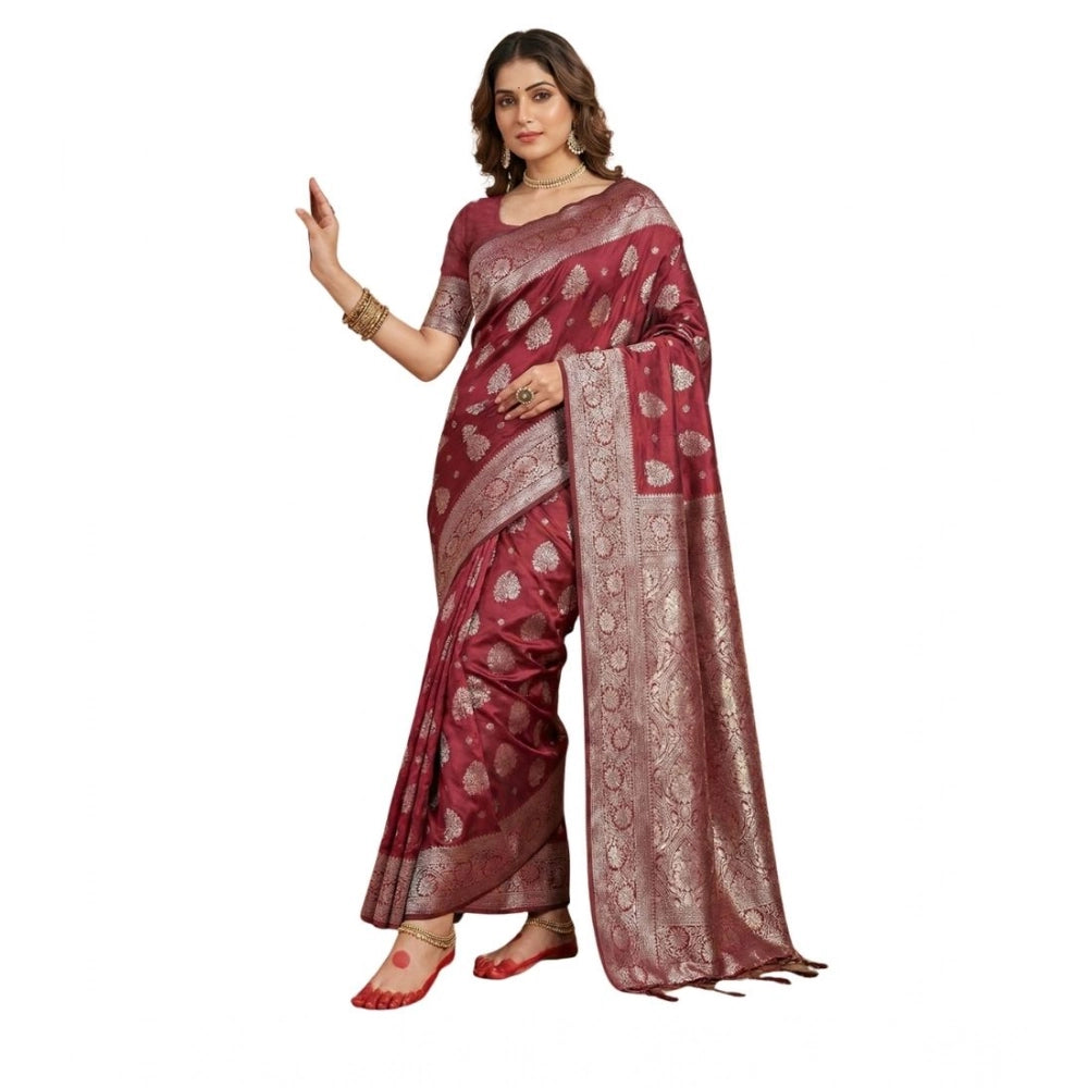 Amfyn Women's Silk Blend Printed Saree With Unstitched Blouse 5.5Mtr (Maroon)