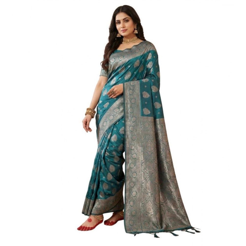 Amfyn Women's Silk Blend Printed Saree With Unstitched Blouse 5.5Mtr (Sea Green)