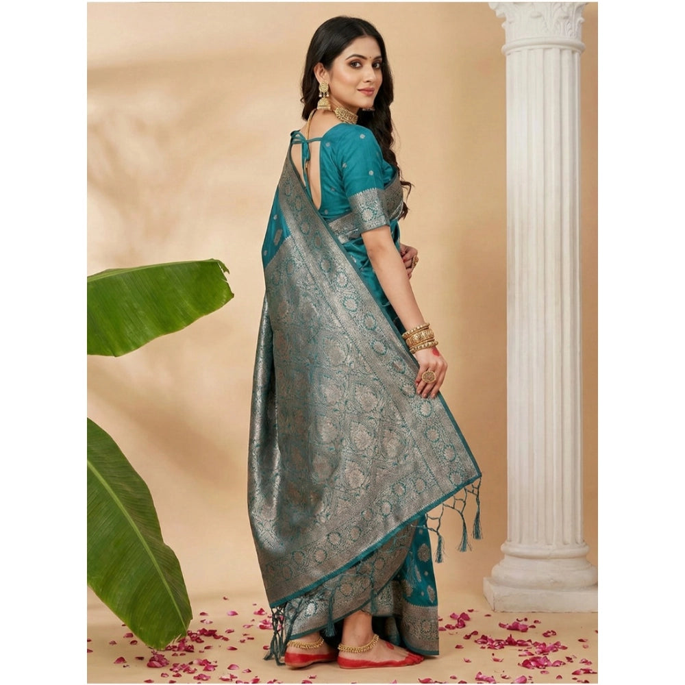 Amfyn Women's Silk Blend Printed Saree With Unstitched Blouse 5.5Mtr (Sea Green)