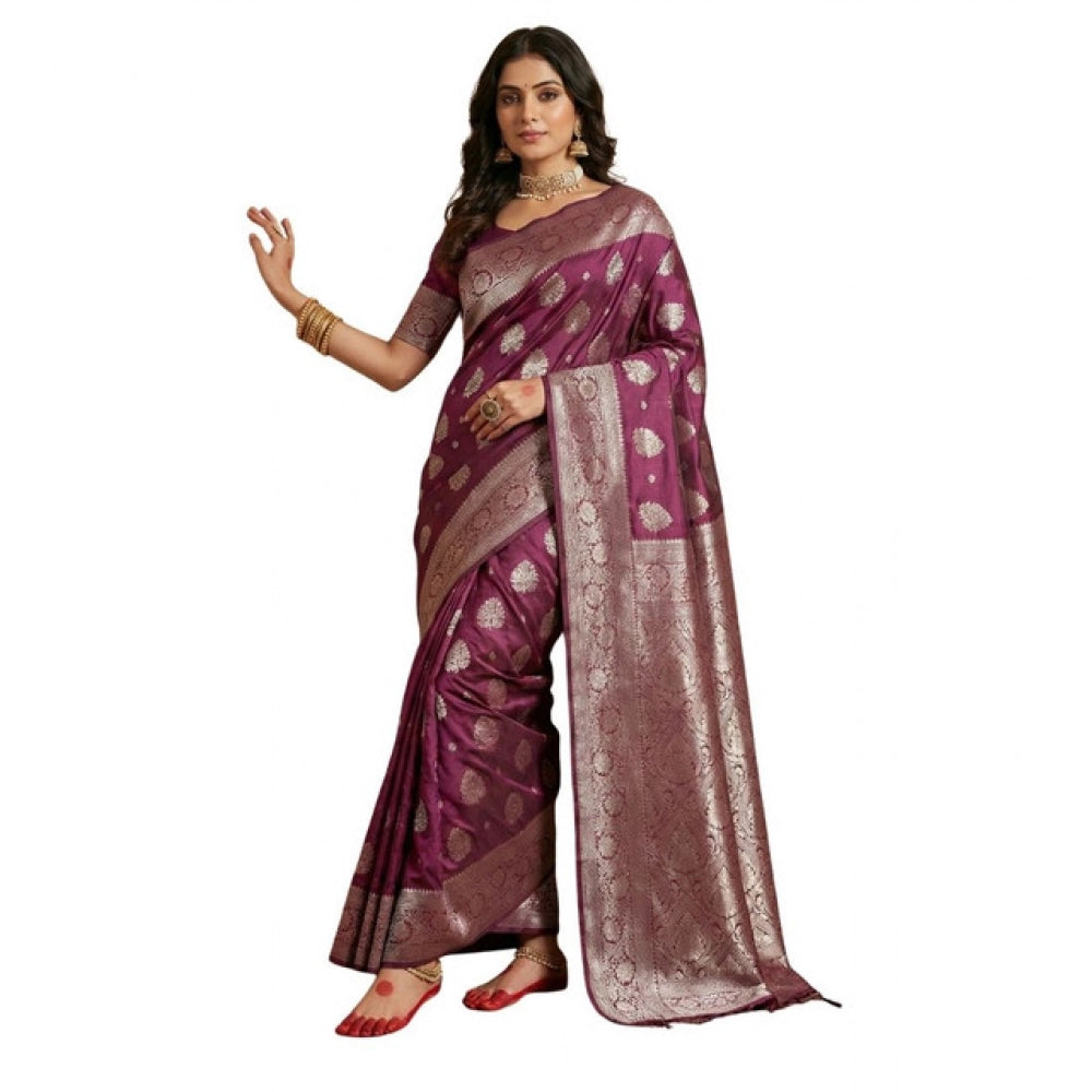 Amfyn Women's Silk Blend Printed Saree With Unstitched Blouse 5.5Mtr (Purple)