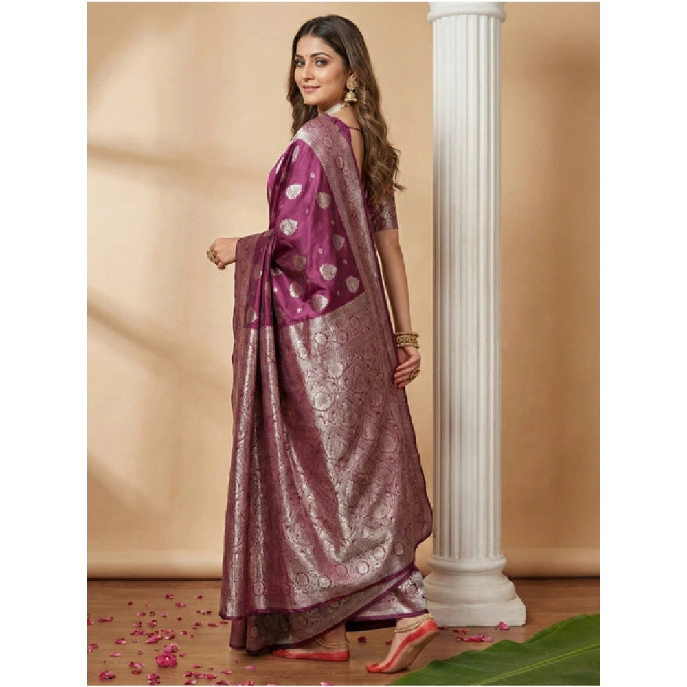Amfyn Women's Silk Blend Printed Saree With Unstitched Blouse 5.5Mtr (Purple)