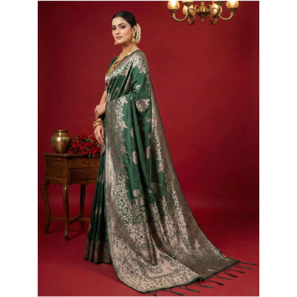 Amfyn Women's Silk Blend Printed Saree With Unstitched Blouse 5.5Mtr (Dark Green)