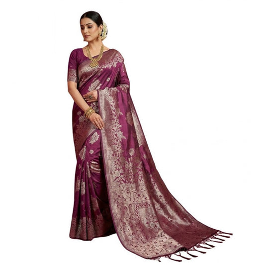 Amfyn Women's Silk Blend Printed Saree With Unstitched Blouse 5.5Mtr (Purple)