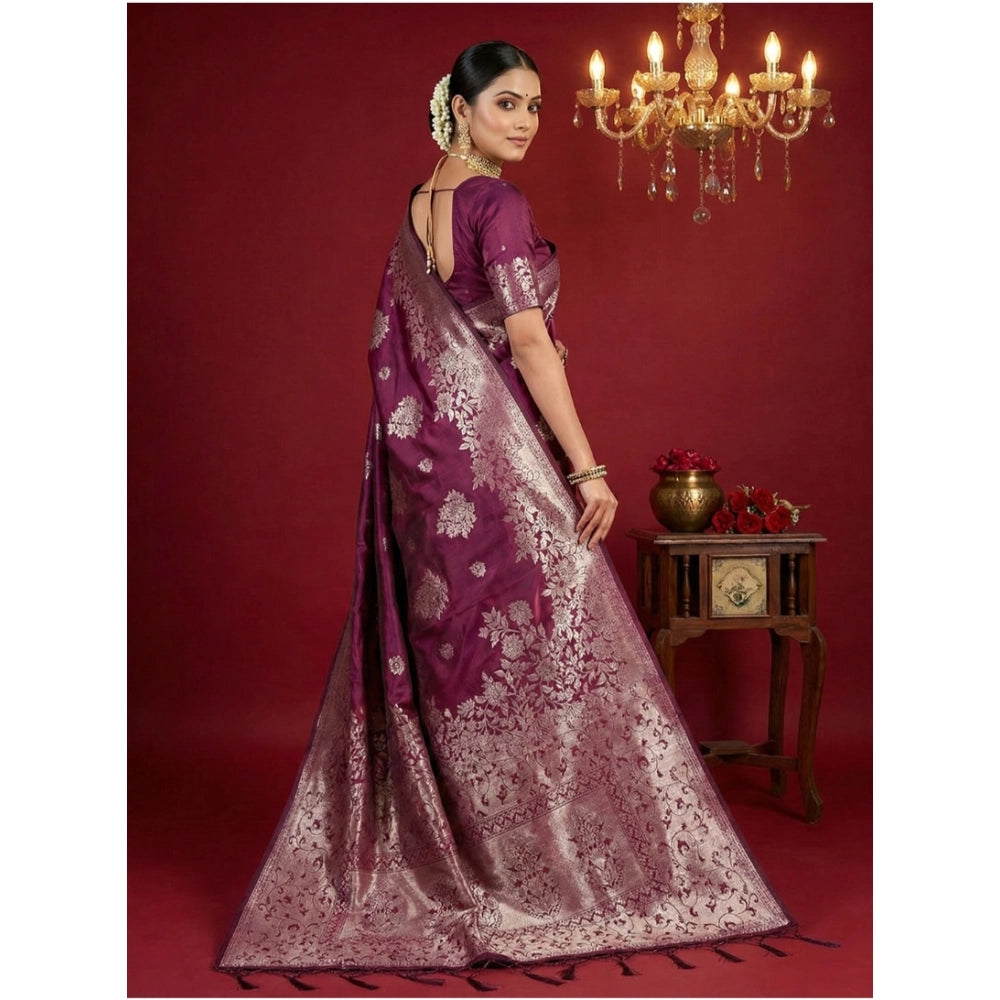 Amfyn Women's Silk Blend Printed Saree With Unstitched Blouse 5.5Mtr (Purple)