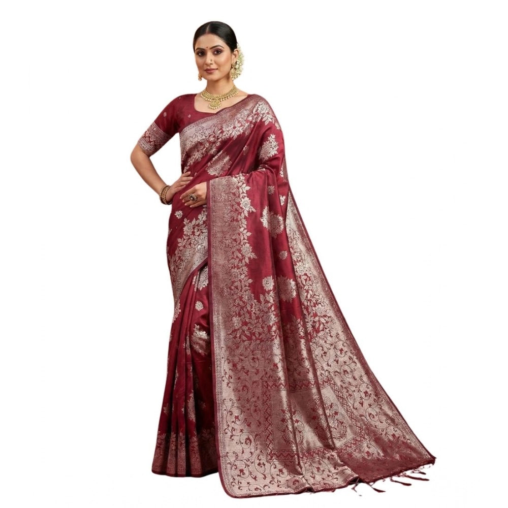 Amfyn Women's Silk Blend Printed Saree With Unstitched Blouse 5.5Mtr (Maroon)