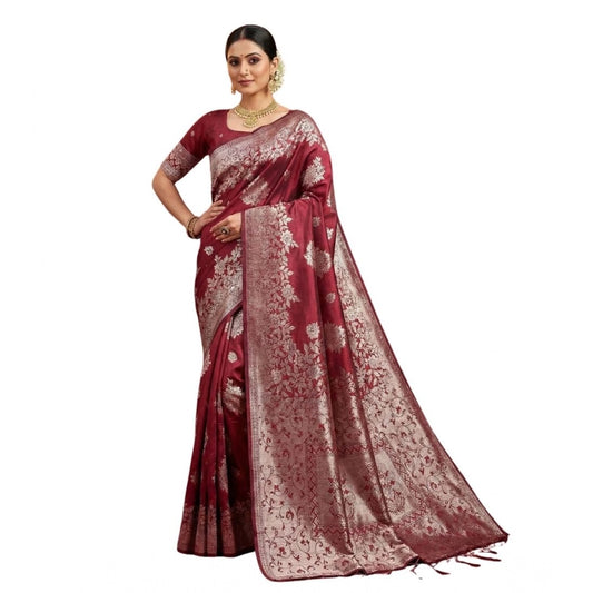Amfyn Women's Silk Blend Printed Saree With Unstitched Blouse 5.5Mtr (Maroon)