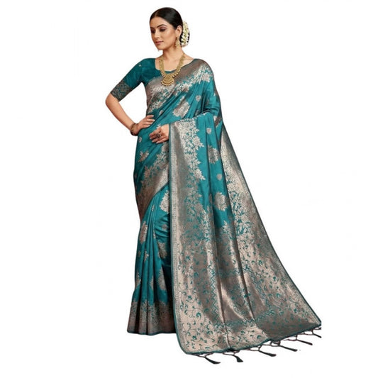 Amfyn Women's Silk Blend Printed Saree With Unstitched Blouse 5.5Mtr (Sea Green)