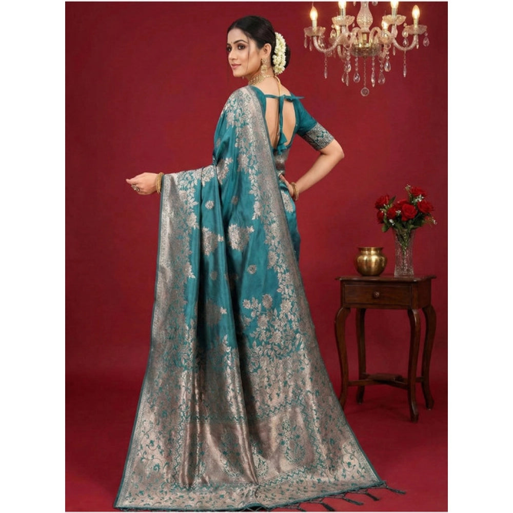 Amfyn Women's Silk Blend Printed Saree With Unstitched Blouse 5.5Mtr (Sea Green)