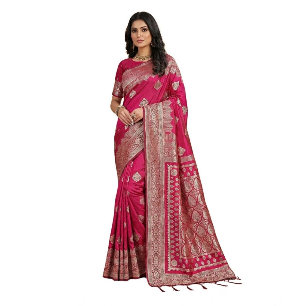 Amfyn Women's Silk Blend Printed Saree With Unstitched Blouse 5.5Mtr (Magenta)