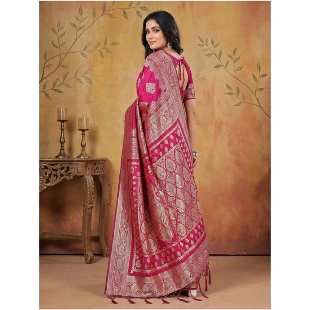 Amfyn Women's Silk Blend Printed Saree With Unstitched Blouse 5.5Mtr (Magenta)