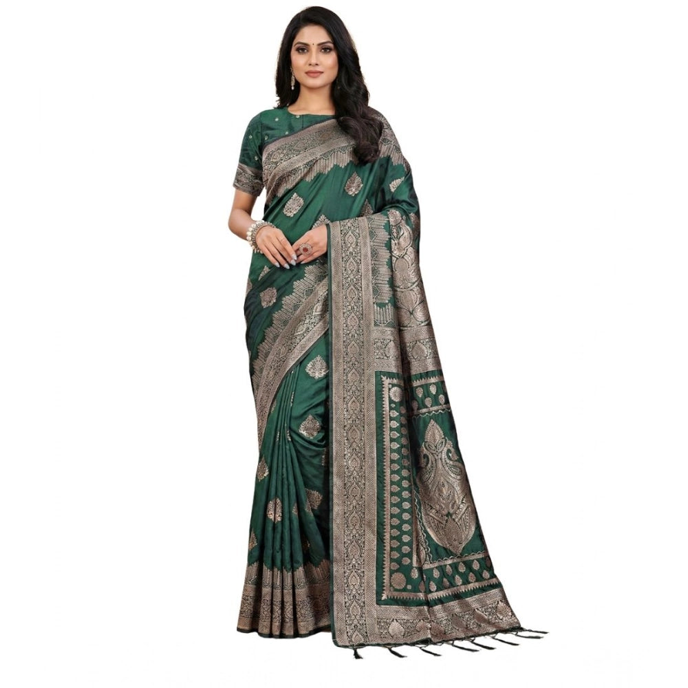 Amfyn Women's Silk Blend Printed Saree With Unstitched Blouse 5.5Mtr (Green)