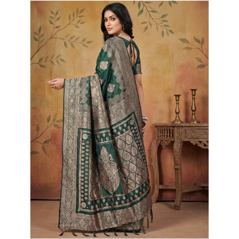 Amfyn Women's Silk Blend Printed Saree With Unstitched Blouse 5.5Mtr (Green)