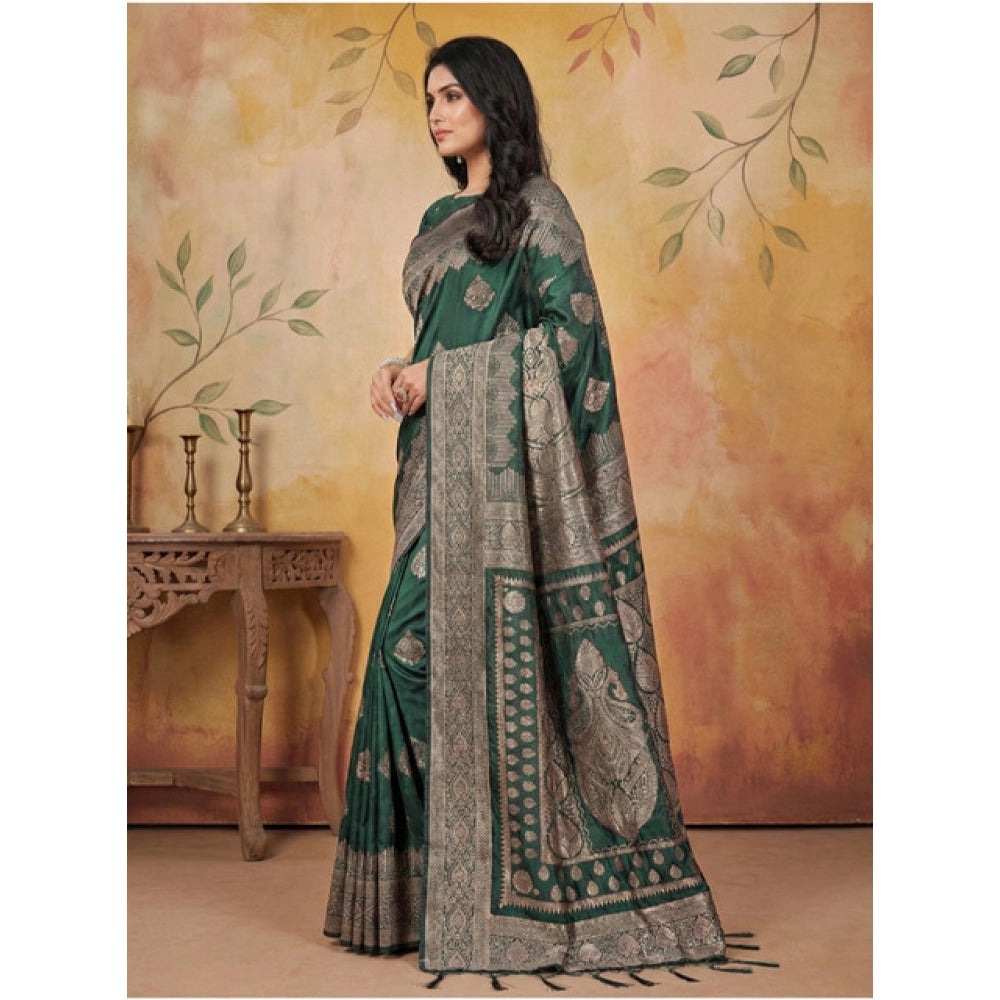 Amfyn Women's Silk Blend Printed Saree With Unstitched Blouse 5.5Mtr (Green)