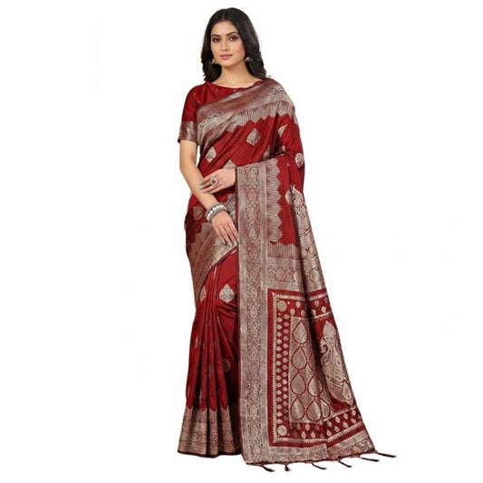 Amfyn Women's Silk Blend Printed Saree With Unstitched Blouse 5.5Mtr (Maroon)